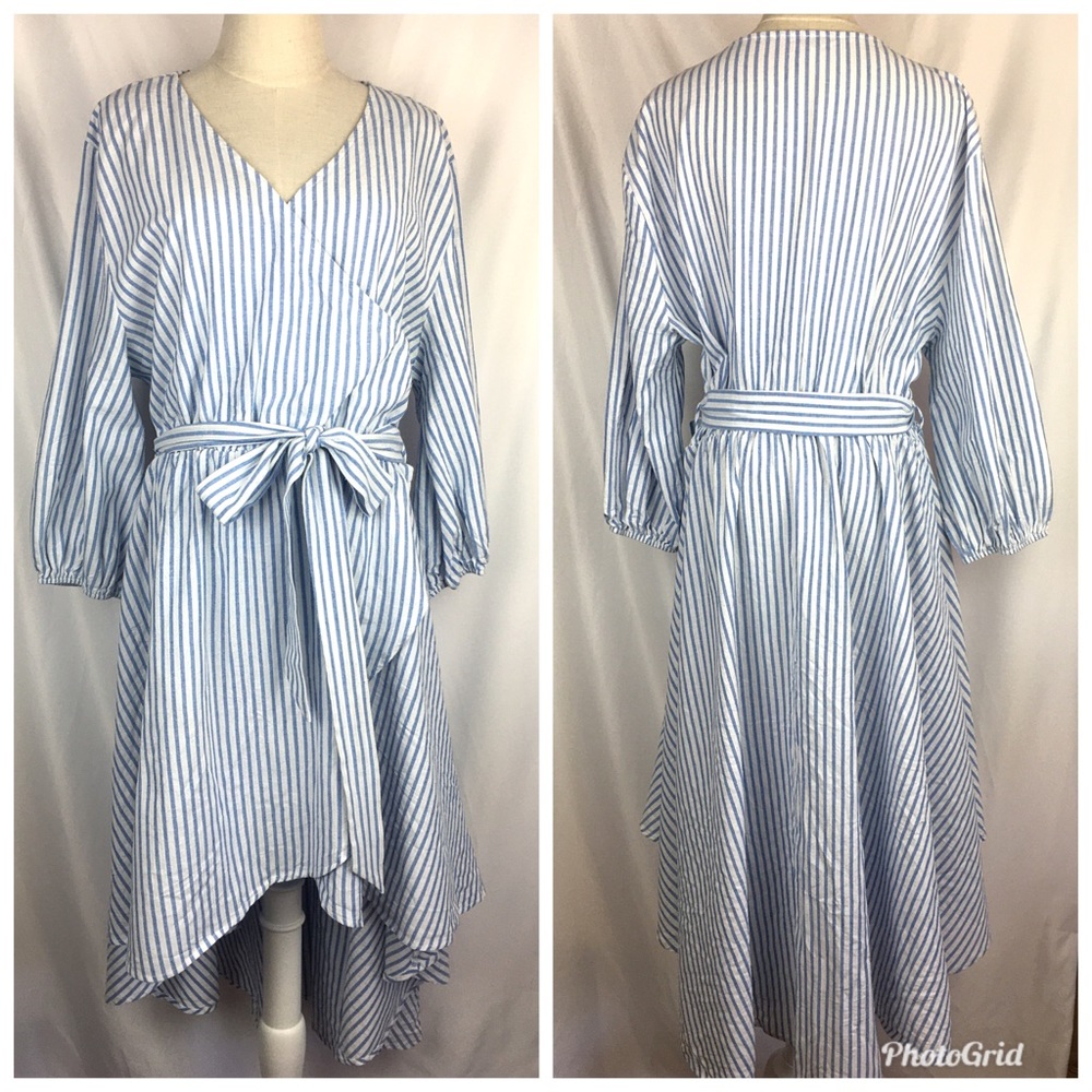 Auditions High Low Striped 100% Cotton Dress Crossover 3X